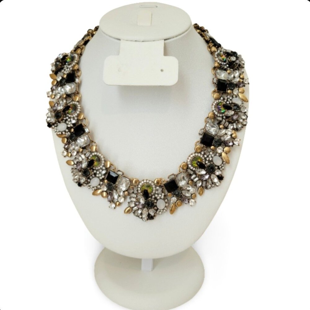 Vintage-Inspired Rhinestone & Cabochon Statement Collar Necklace